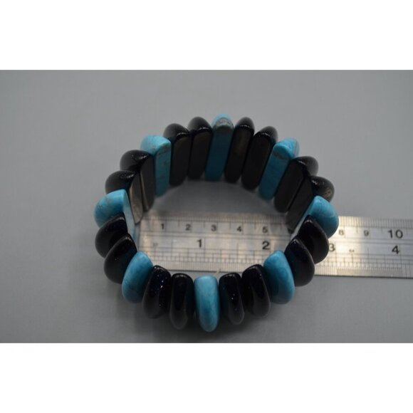 Goldstone & Turquoise Long Bead Stretch Bracelet Chunky Large Bangle Jewelry - Picture 7 of 8